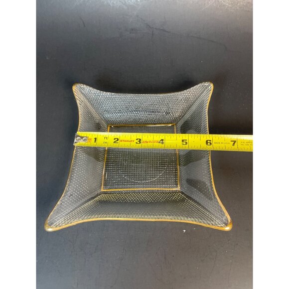 Waffle Pressed Clear Glass Dish Gold Trim Textured MCM Square Trinket Caddy VTG - Picture 4 of 12